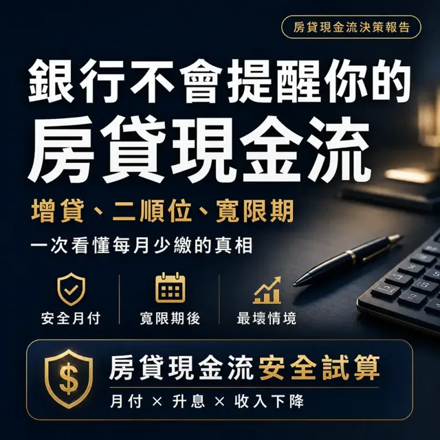 銀行不會提醒你的房貸現金流：增貸、二順位、寬限期與每月少繳的真相 封面